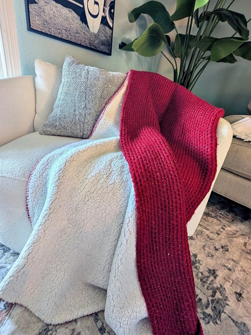 Pottery Barn - Red & White Knit Throw Blanket